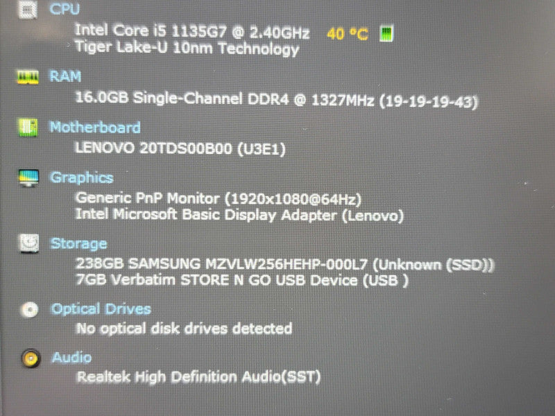 Lenovo ThinkPad E15 Gen 2 i5-1135G7 16GB DDR4 256GB SSD READ β Lap200