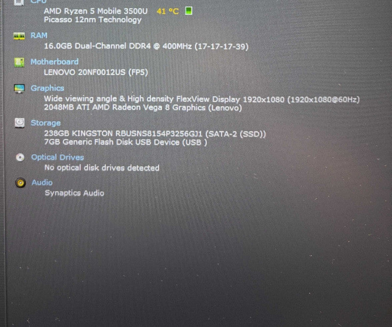 Lenovo ThinkPad E595 AMD Ryzen 5 3500U 16GB RAM 256GB SSD  Lap200