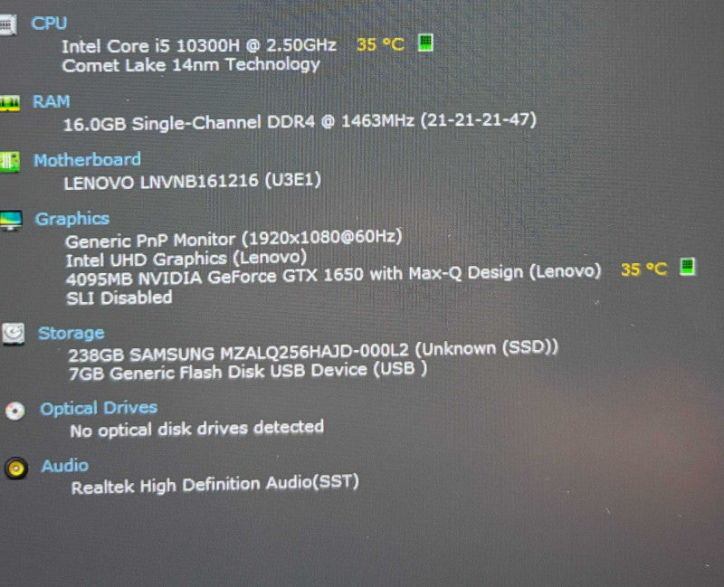 Lenovo ThinkBook 15p IMH i5-10300H@2.5GHz GTX 1650 MaxQ 4GB GPU 16GB 256SSD  Lap200