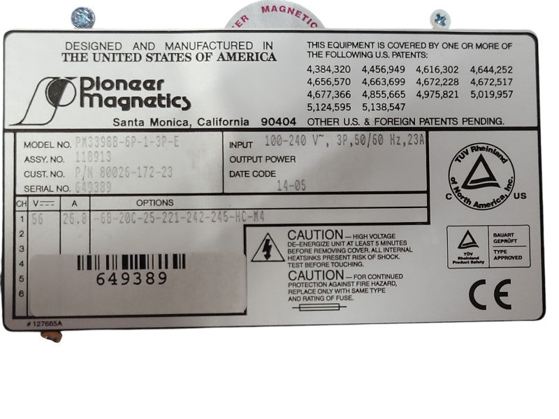 OPEN-BOX Pioneer Magnetics PM3398B-6P-1-3P-E Power Supply, READ _