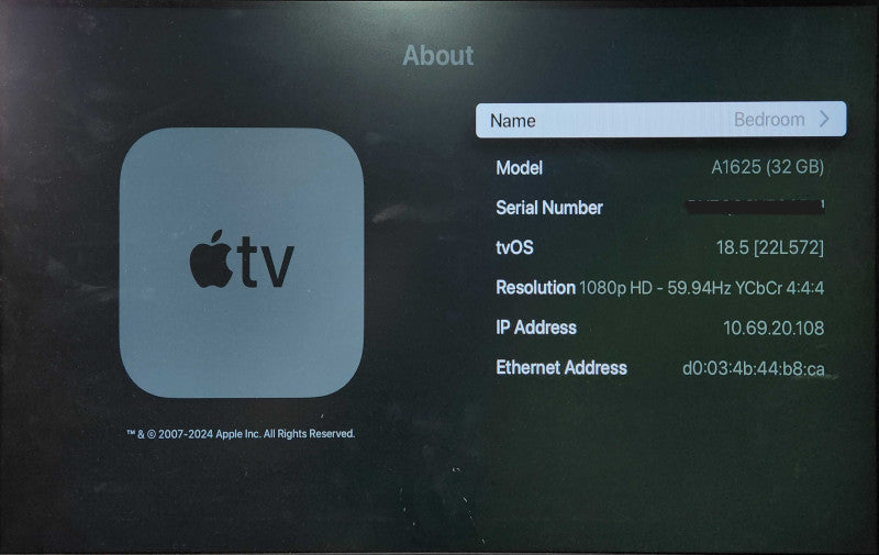 Apple TV HD 4th generation 32GB A1625, No Remote
