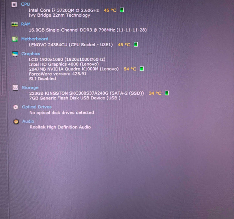 Lenovo ThinkPad W530 i7-3720QM QUADRO K1000M 2GB GPU 16GB RAM 240SSD READ!  Lap200
