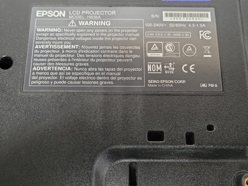 Epson PowerLite Home Cinema 1450 LCD Projector H836A 41 Lamp Hours _
