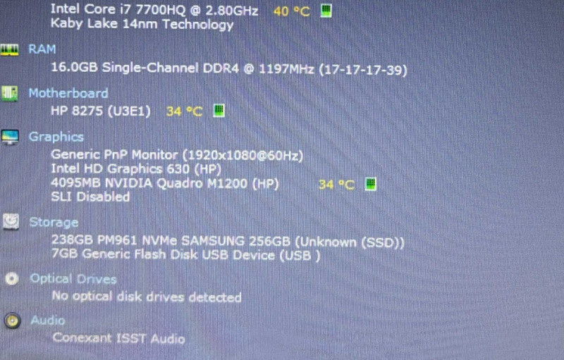 HP ZBook 15 G4 i7-7700HQ@2.8Gh QUADRO M1200 4GB GPU 16GB RAM 256GB SSD READ  Lap200