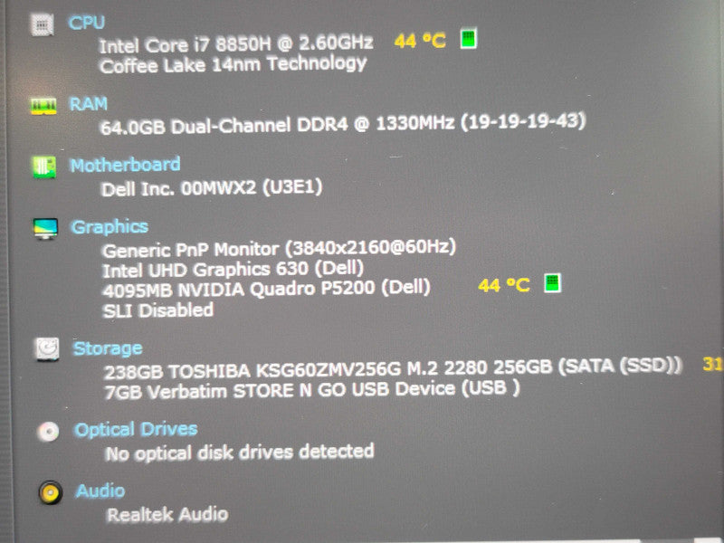 Dell Precision 7730 i7-8850H 64GB DDR4 Quadro P5200 256GB SSD READ β Lap200
