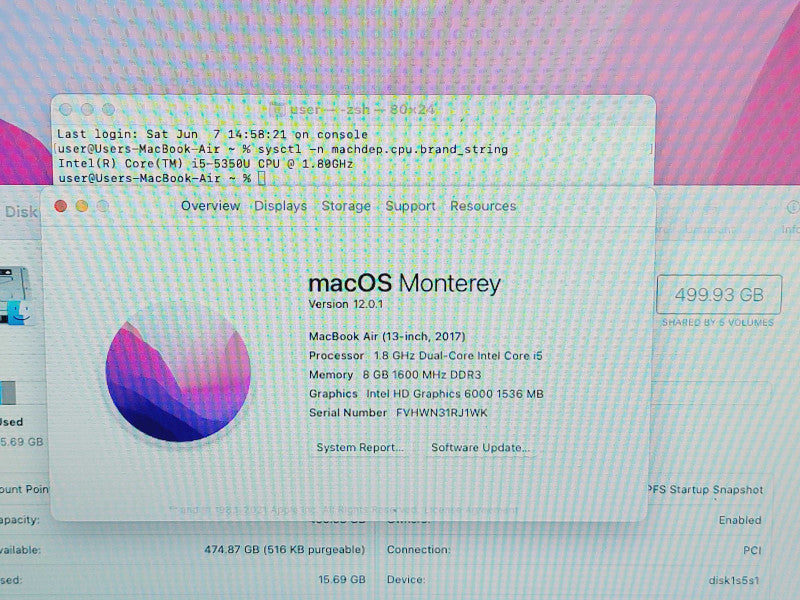 Apple Macbook Air 2017 13" 2-Core i5-5350U @ 1.8GHz 8GB DDR3 500GB SSD (