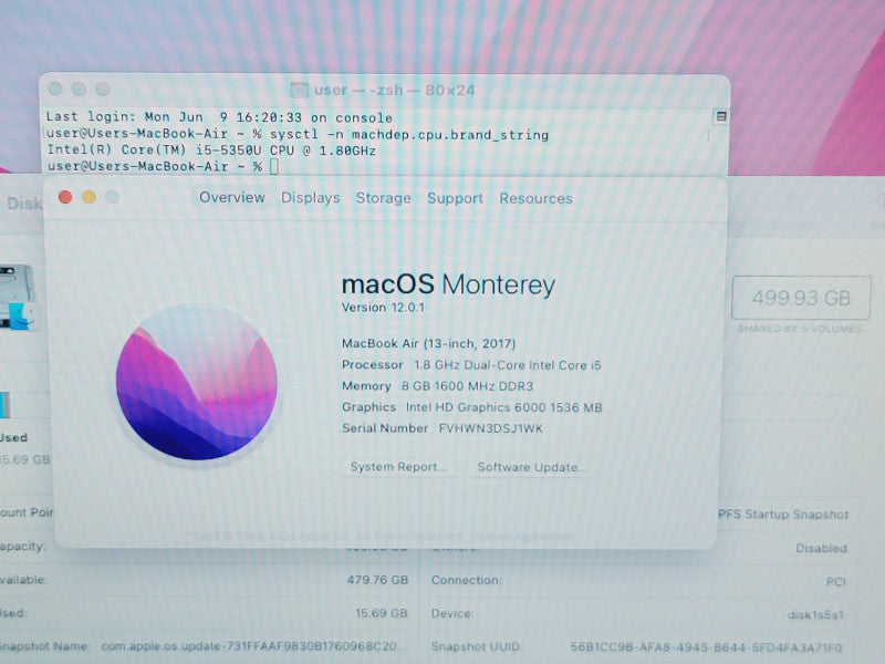 Apple Macbook Air 2017 13" 2-Core i5-5350U @ 1.8GHz 8GB DDR3 500GB SSD (