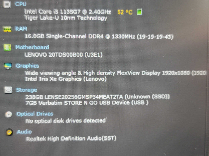 Lenovo ThinkPad E15 i5-1135G7 16GB DDR4 256GB SSD No Adapter  β Lap200