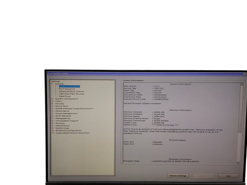 Dell OptiPlex 5070 Micro i5 - 9500T @ 2.20GHz 16GB DDR4 Ram θ