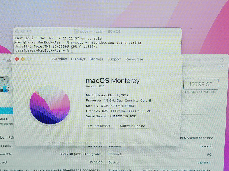Apple Macbook Air 2017 13" 2-Core i5-5350U @ 1.8GHz 8GB DDR3 120GB SSD (