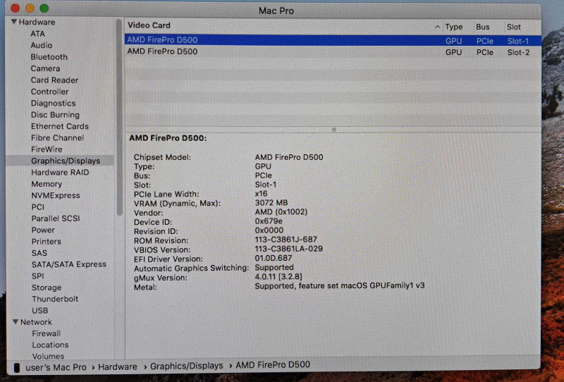 Apple Mac Pro 2013 | Xeon E5-1650V2 @3.5GHz, 16GB RAM, 2x D500 3GB, 256GB SSD