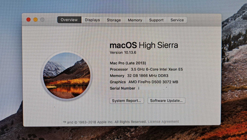 Apple Mac Pro 2013 | Xeon E5-1650V2 @3.5GHz, 32GB RAM, 2x D500 3GB, 256GB SSD