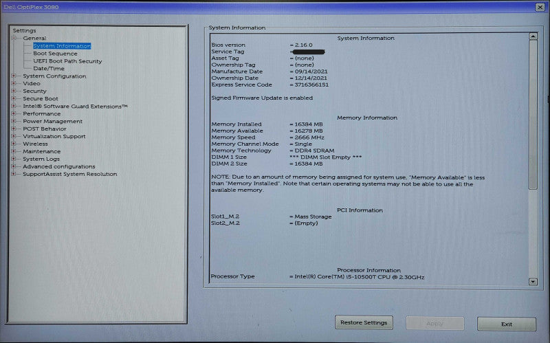 Dell OptiPlex 3080 USFF, i5-10500T 2.30GHz, 16GB DDR4, 256GB NVMe, 130W PSU