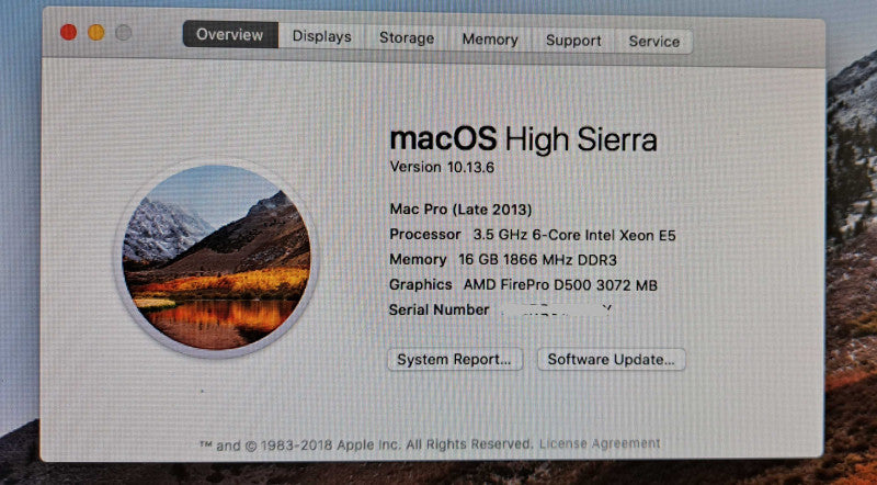 Apple Mac Pro 2013 | Xeon E5-1650V2 @3.5GHz, 16GB RAM, 2x D500 3GB, 256GB SSD
