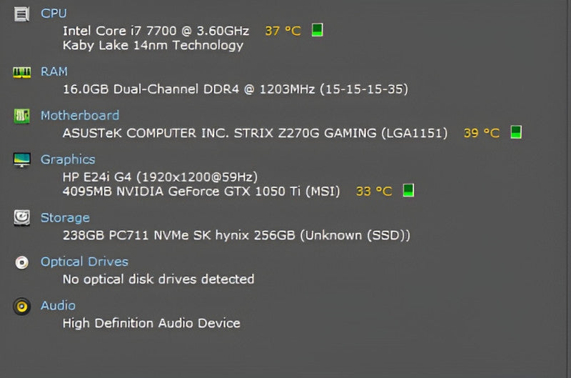 Custom PC, STRIX Z270G GAMING, i7-7700, 16GB DDR4, 256GB NVMe, 1050Ti