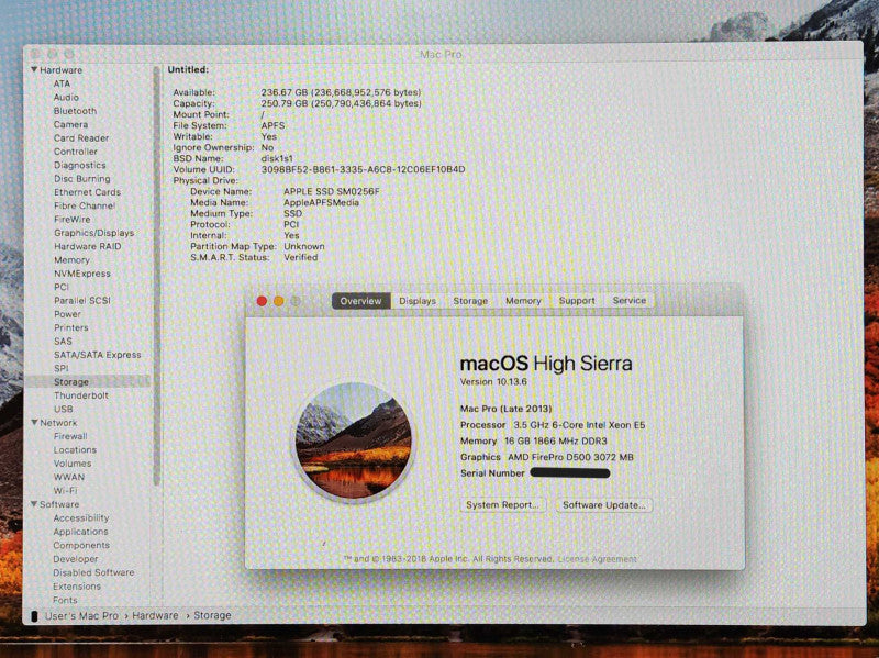 Apple Mac Pro 2013, Xeon E5-1650V2 3.5GHz, 16GB RAM, 2x D500 3GB, 256GB SSD
