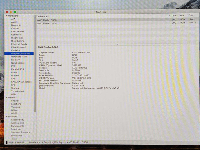 Apple Mac Pro 2013, Xeon E5-1650V2 3.5GHz, 16GB RAM, 2x D500 3GB, 256GB SSD