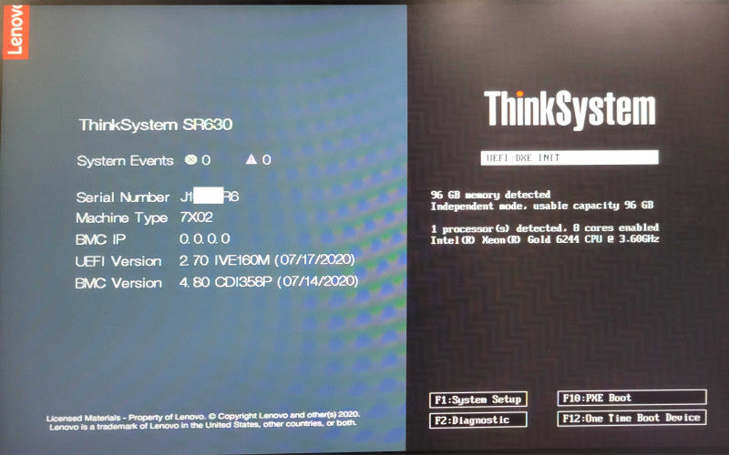 Lenovo ThinkSystem SR630 1x Xeon Gold 6244 3.60GHz 96GBDDR4, 2x PSU _