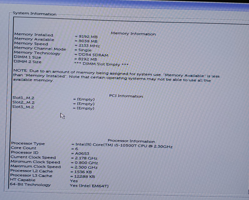 Dell OptiPlex 7080 Micro i5-10500T@2.3GHz 8GB RAM NO-HDD/SSD