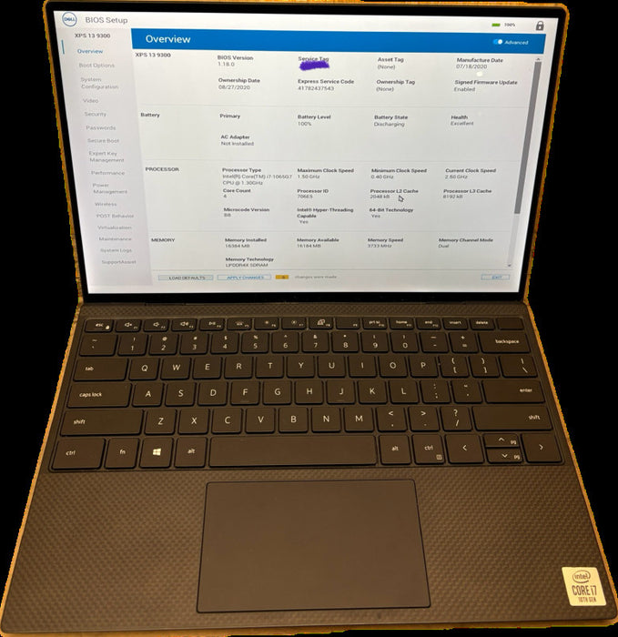Dell XPS 13 9300 TOUCH i7-1065G7 16GB RAM BIOS Locked For Parts/Repair READ  Lap200