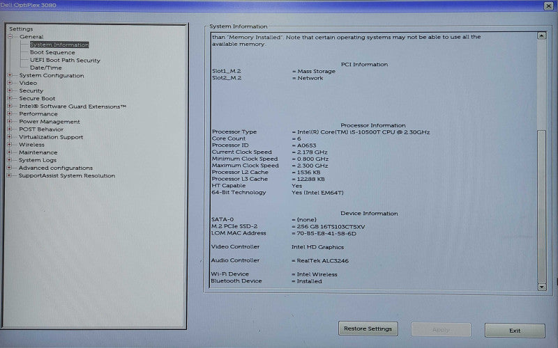 Dell OptiPlex 3080 USFF, i5-10500T, 16GB DDR4, 256GB NVMe, WiFi, 65W PSU