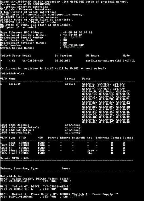 Cisco WS-C3850-48F-L V04 48-Port Gigabit PoE+ Network Switch *read*
