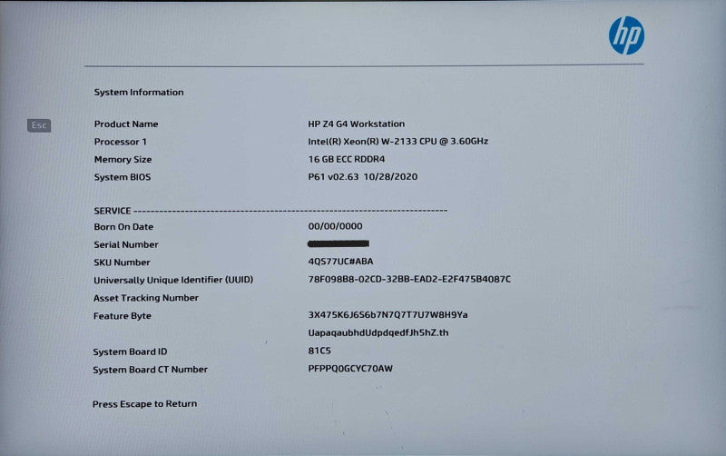 HP Z4 G4 Workstation, Xeon W-2133 3.60GHz, 16GB DDR4, K2000 GPU