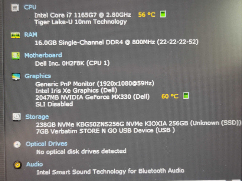Dell Vostro 5502 i7-1165G7 16GB DDR4 MX330 256GB SSD READ β Lap200
