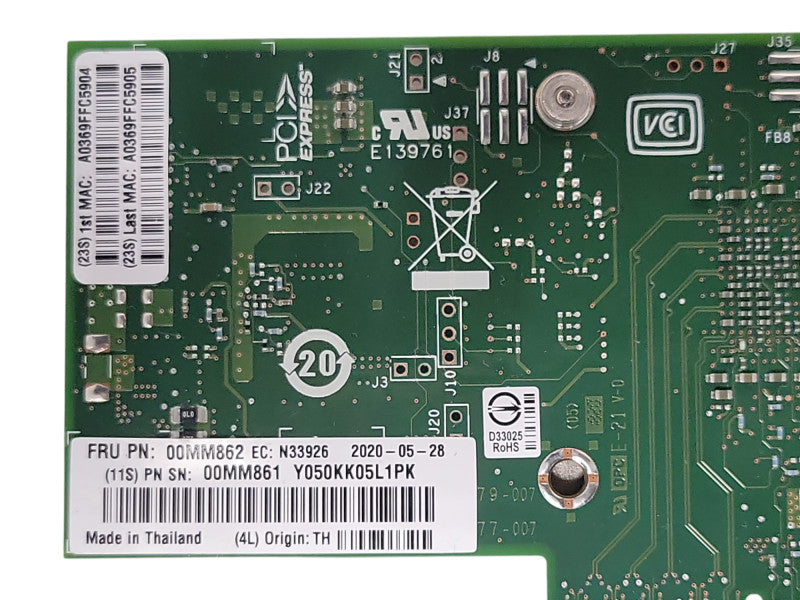 Lenovo 00MM862 Intel X550-T2 2-Port 10GbE 10GBase-T NIC, LP Bracket _