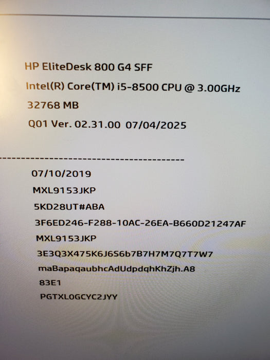 HP EliteDesk 800 G4 SFF, Core i5-8500, 32GB RAM 256GB SSD, 3.0GHz