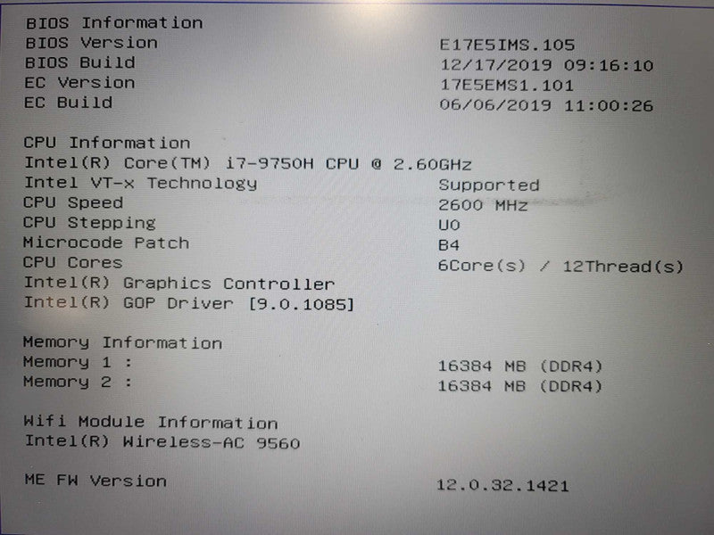 MSI GL75  9SE i7 9750H 32GB DDR4 RTX 2070 NO SSD FOR PARTS/REPAIR  β Lap200