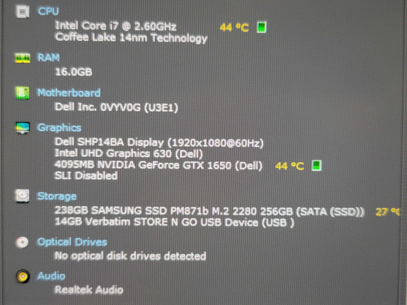Dell XPS 15 7590 i7-9750H 16GB DDR4 GTX 1650 256GB SSD β Lap200