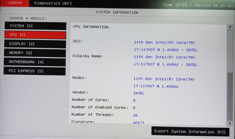 Lenovo ThinkCentre M70q USFF Intel i7-11700T CPU 1.40GHz 16GB RAM NO HDD