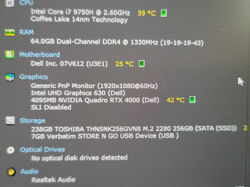 Dell Precision 7740 i7-9750H 64GB DDR4 RTX 4000 256GB SSD READ β Lap200