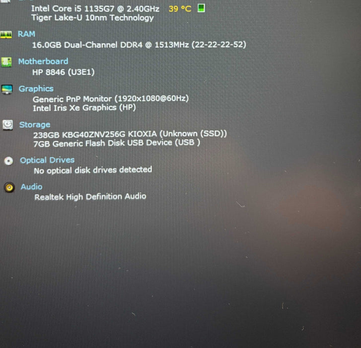 HP EliteBook 850 G8 Core i5-1135G7@2.4GHz 16GB RAM 256GB SSD  Lap200