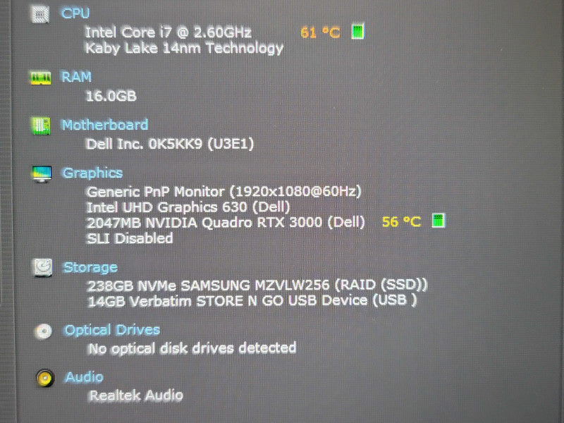 Dell Precision 7740 i7-9850H 16GB DDR4 RTX 3000 256GB M.2 SSD READ β Lap200