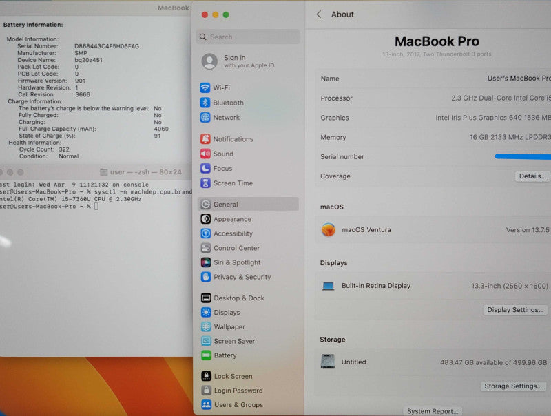 Apple MacBook Pro 13", 2017 A1708 i5-7360U 16GB RAM 500GB SSD β