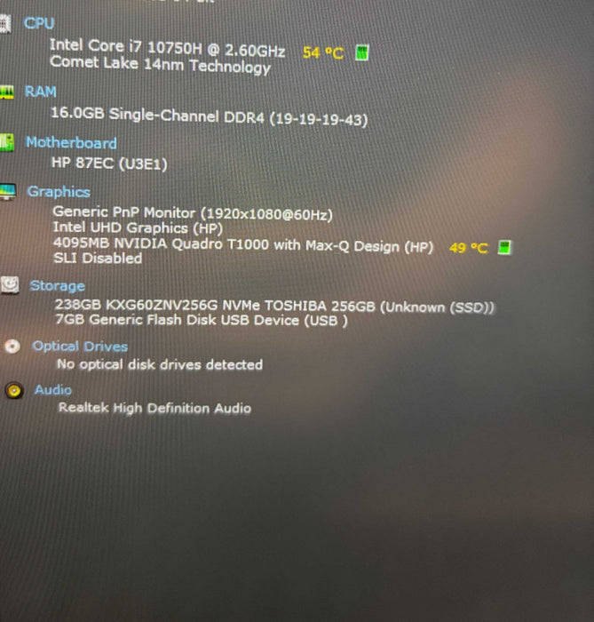 HP ZBook  Power G7 i7-10750H@2.6GHz QUADRO T1000 4GB GPU 16GB RAM 256GB SSD  Lap200