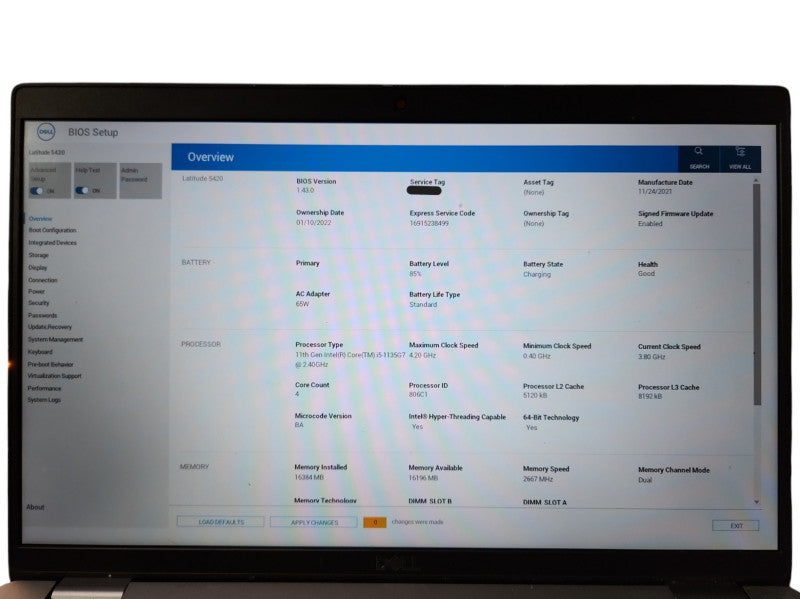 Dell Latitude 5420, i5-1135G7 2.40GHz, 16GB DDR4, 256GB NVMe, No PWR  Lap200