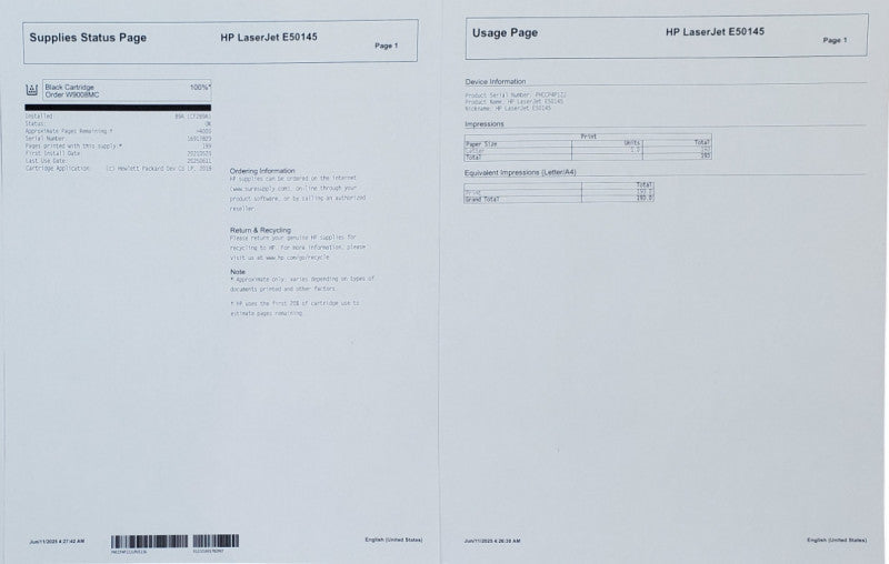 HP LaserJet Managed E50145 Laser Printer w/ Toner