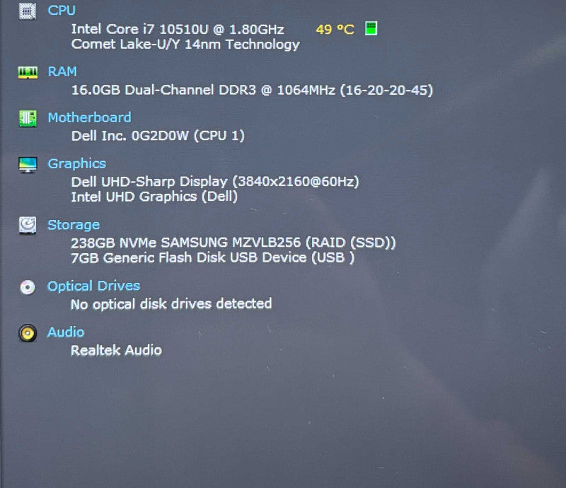 Dell XPS 13 7390 4K TOUCH Core i7-10510U@1.8GHz 16GB RAM 256GB SSD READ  Lap200