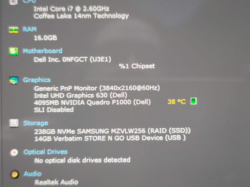 Dell Precision 5530 i7-8850H 16GB DDR4 Quadro P1000 256GB SSD  β Lap200