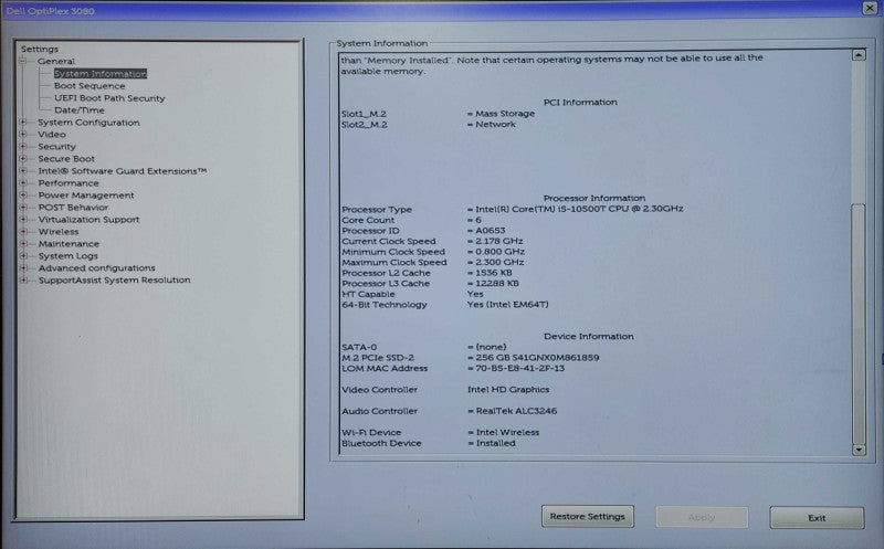 Dell OptiPlex 3080 USFF, i5-10500T, 16GB DDR4, 256GB NVMe, WiFi, 65W PSU