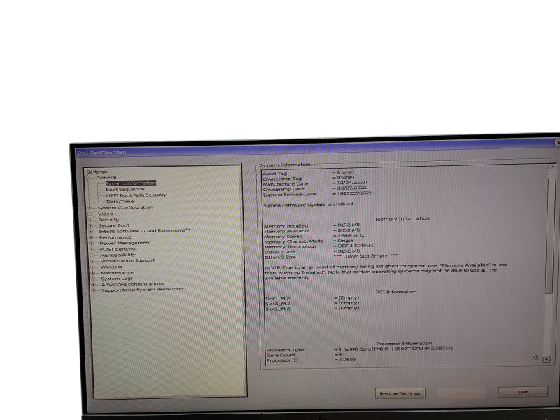 Dell OptiPlex 7080 Micro i5 - 10500T @ 2.30GHz 8GHz DDR4 Ram Qθ
