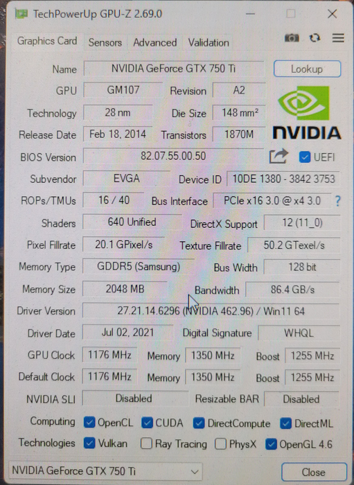 EVGA GeForce GTX 750 Ti 2GB GDDR5 Video Card