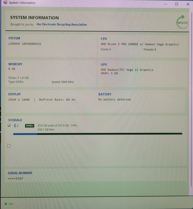 Lenovo ThinkCentre M715q Gen2 | Ryzen 5 PRO 2400GE 3.20GHz 8GB DDR4 256GB SSD