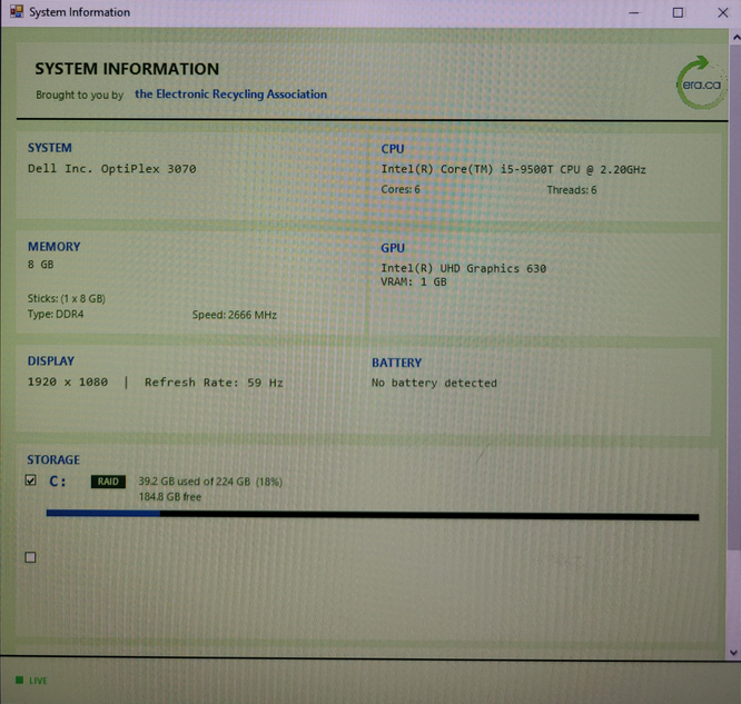 Dell OptiPlex 3070 | i5-9500T @2.20GHz 8GB DDR4 256GB NVMe