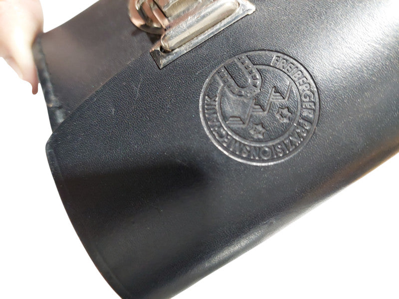 FREIBERGER Geologist's Compass with Mirror ( cracked ) & Leather Case  =