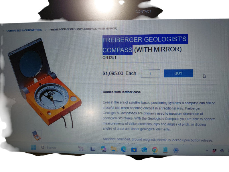 FREIBERGER Geologist's Compass with Mirror ( cracked ) & Leather Case  =