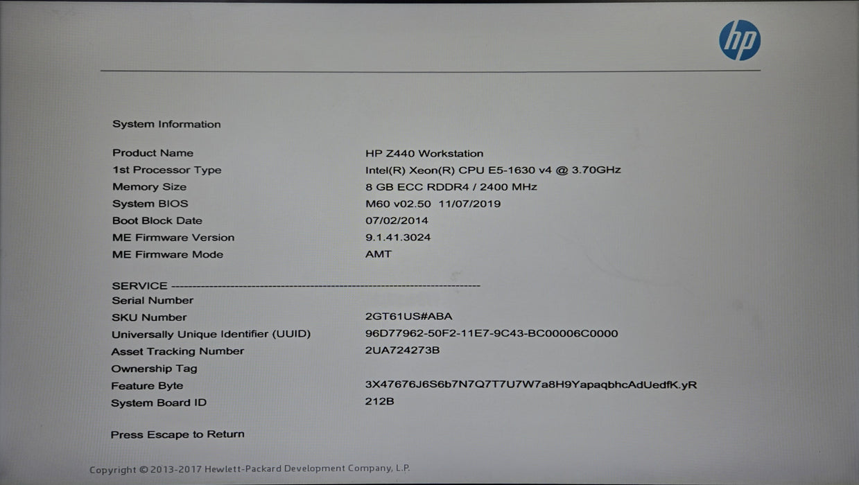 HP Z440 Workstation Tower - Xeon E5-1630v4, 8GB RAM, NVIDIA Quadro K2200 No HDD